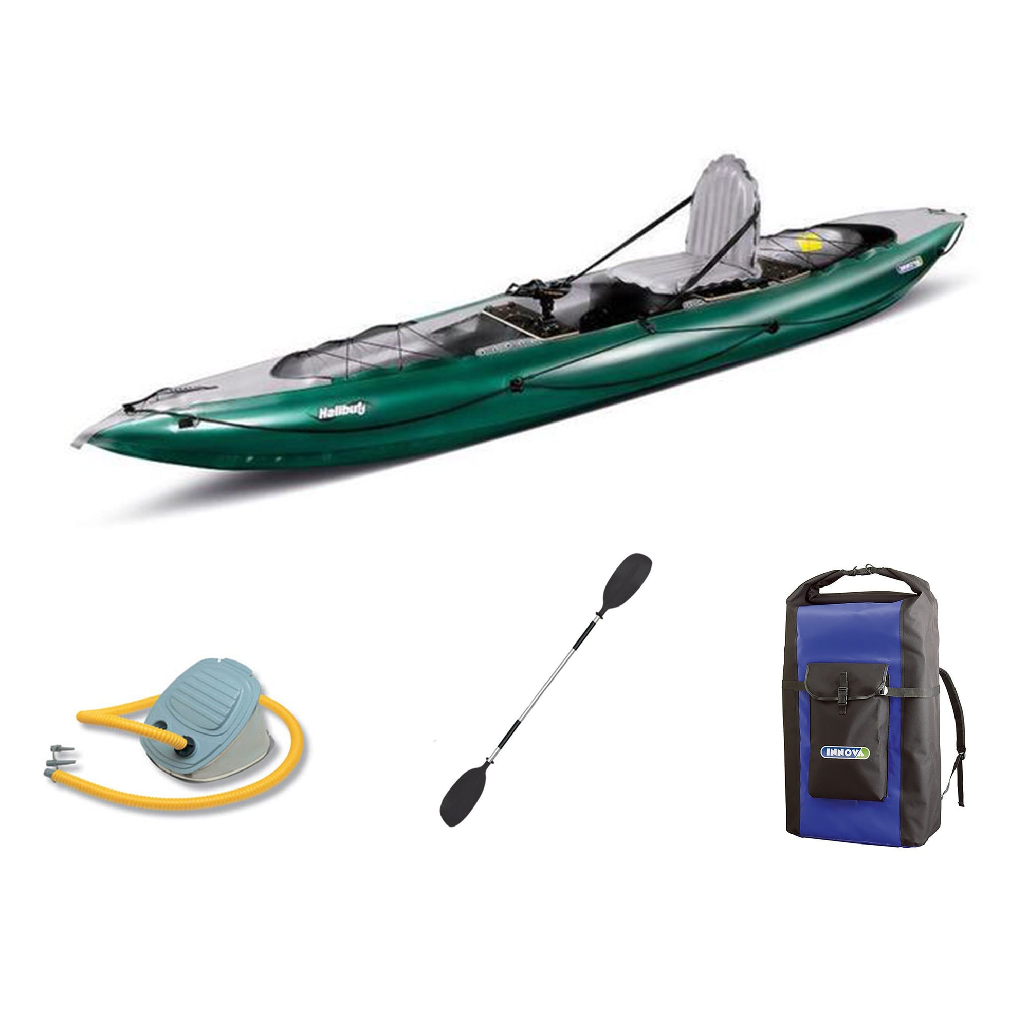 Innova Halibut Inflatable Fishing Kayak Bundle | Paddle & Pump - Kayak Creek